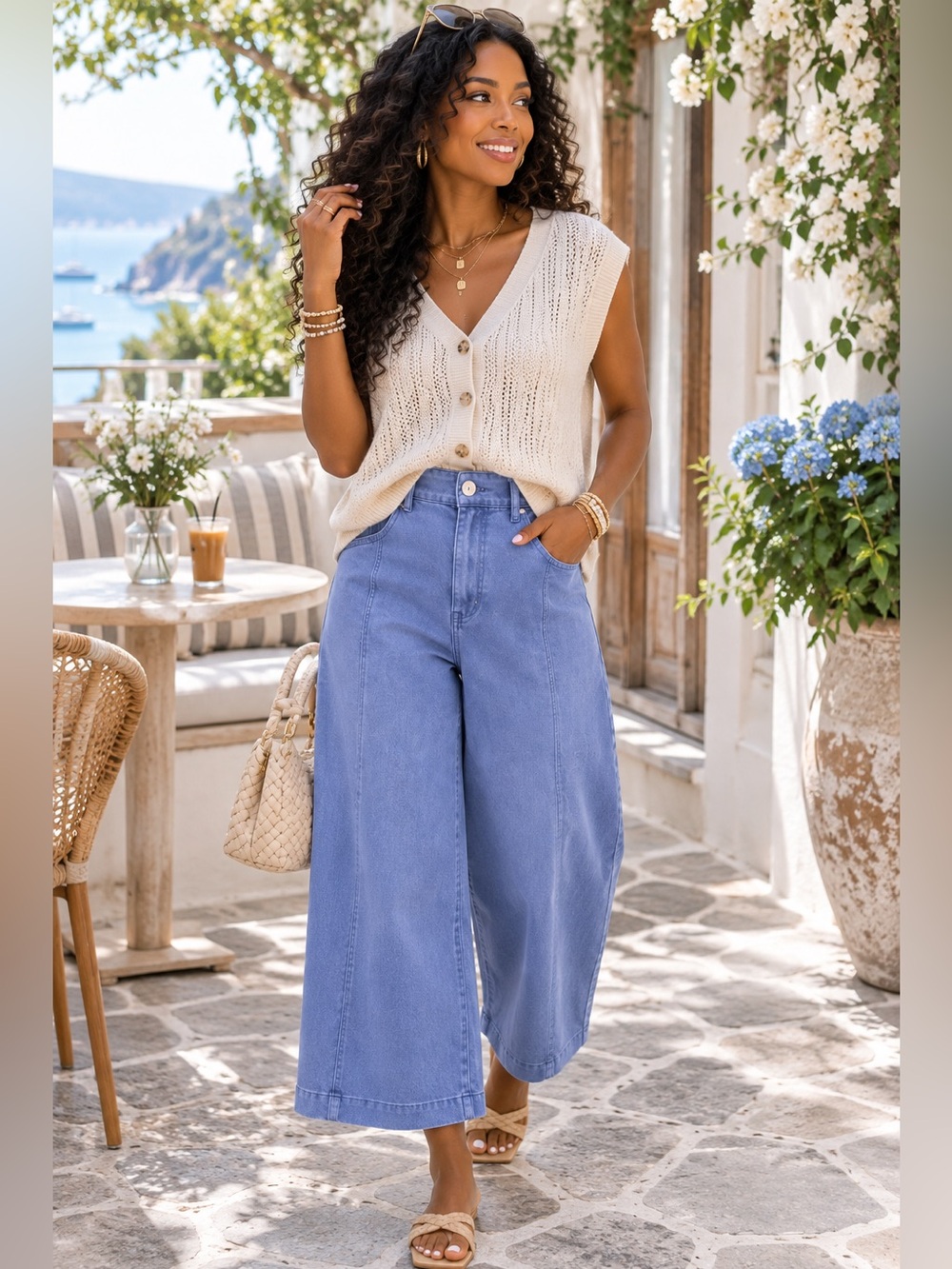 Zenana High-Waisted Wide Leg Crop Denim – Cornflower Blue